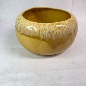 Vintage Jenkins Ceramics California MCM Yellow Drip Glazed Planter Bowl Handcraf